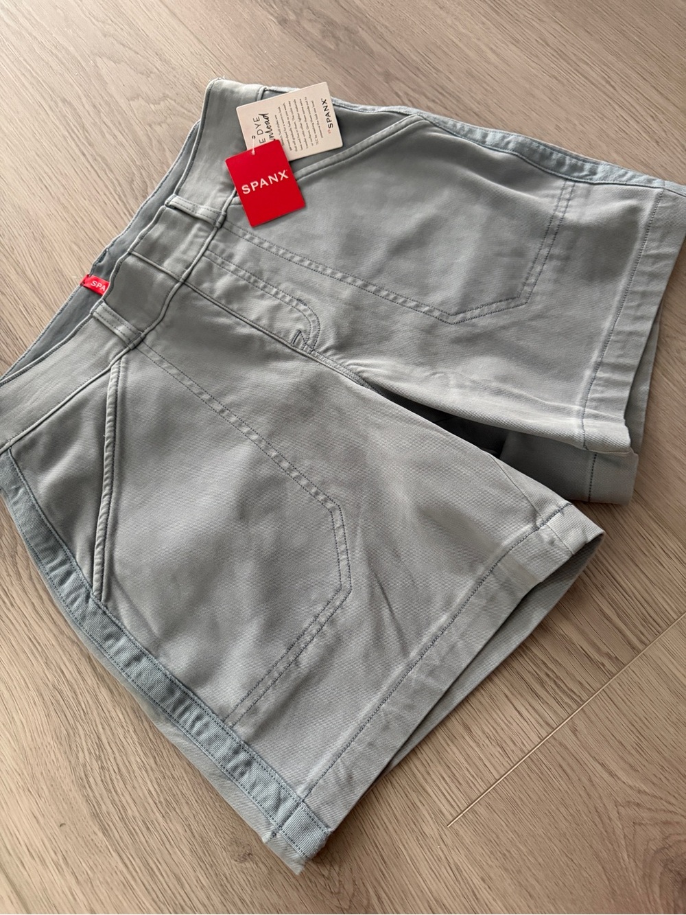 SPANX Women’s Light Gray Denim-Style Shorts